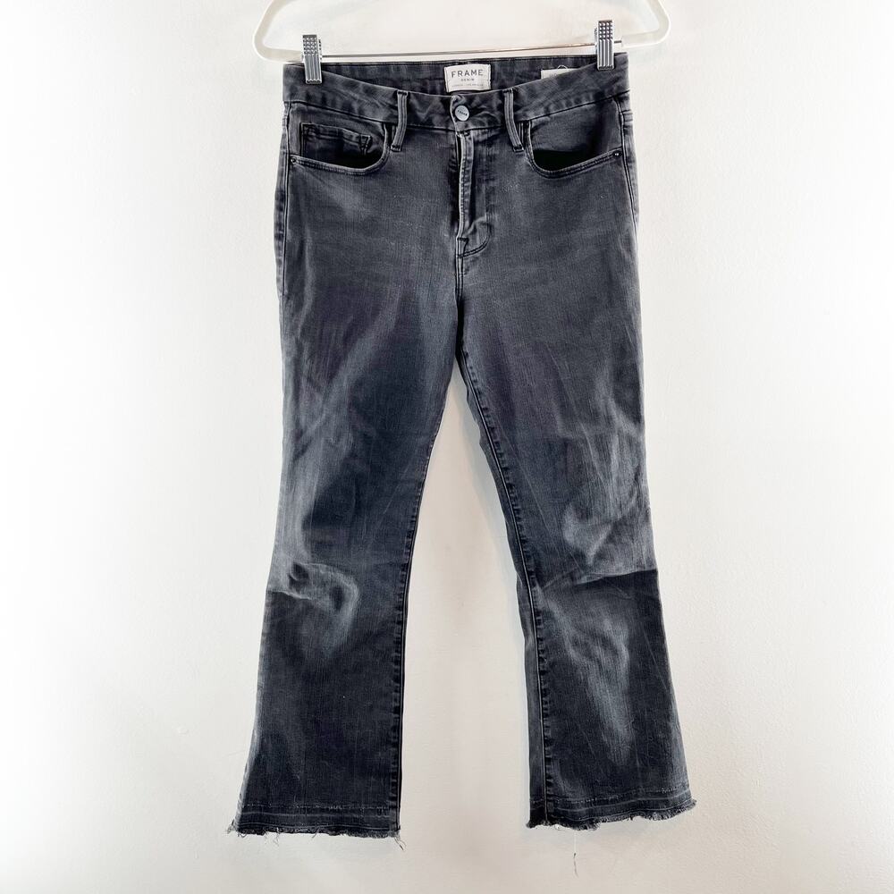 Frame Le Crop Mini Boot Cut Raw Hem Jeans Black 28